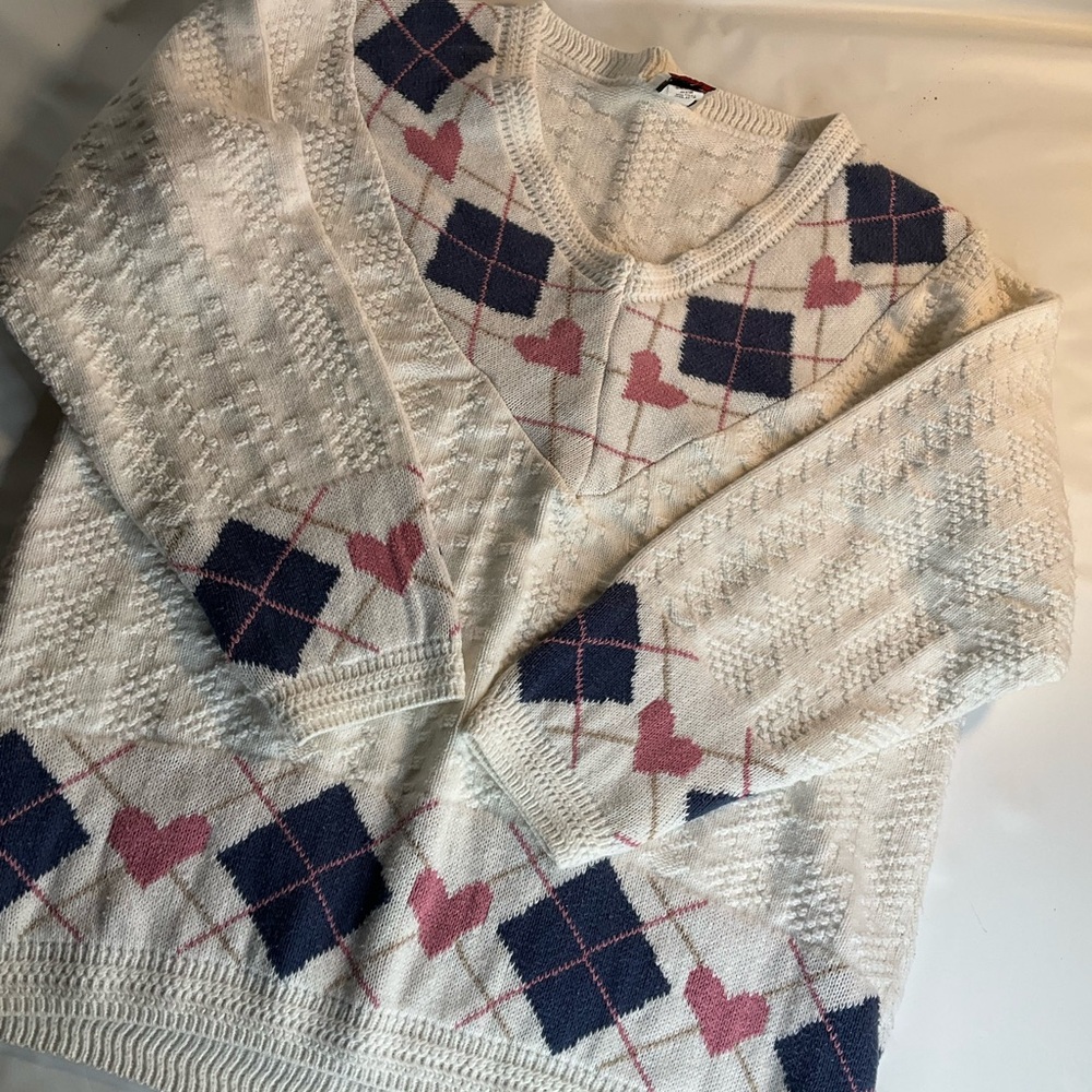 Stefano international Vintage sweater Knitted White Hearts 14/16